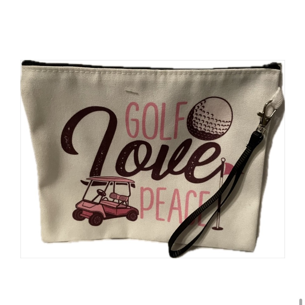 GOLF FANS ‘Golf Love Peace’ Canvas Makeup, Cosmetics,  Essentials Pouch NWOT